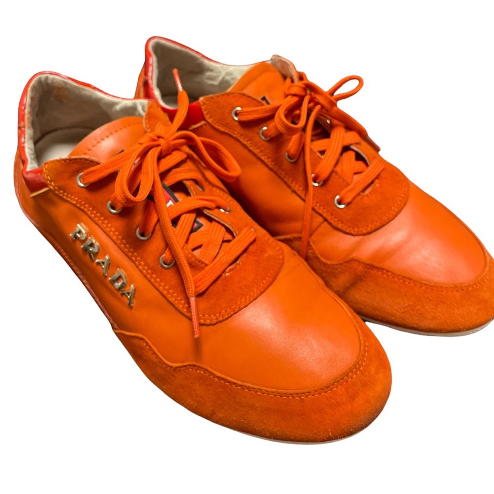 Orange Suede Sneakers By Prada